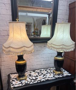Vintage Hollywood Regency Style Black Lamps