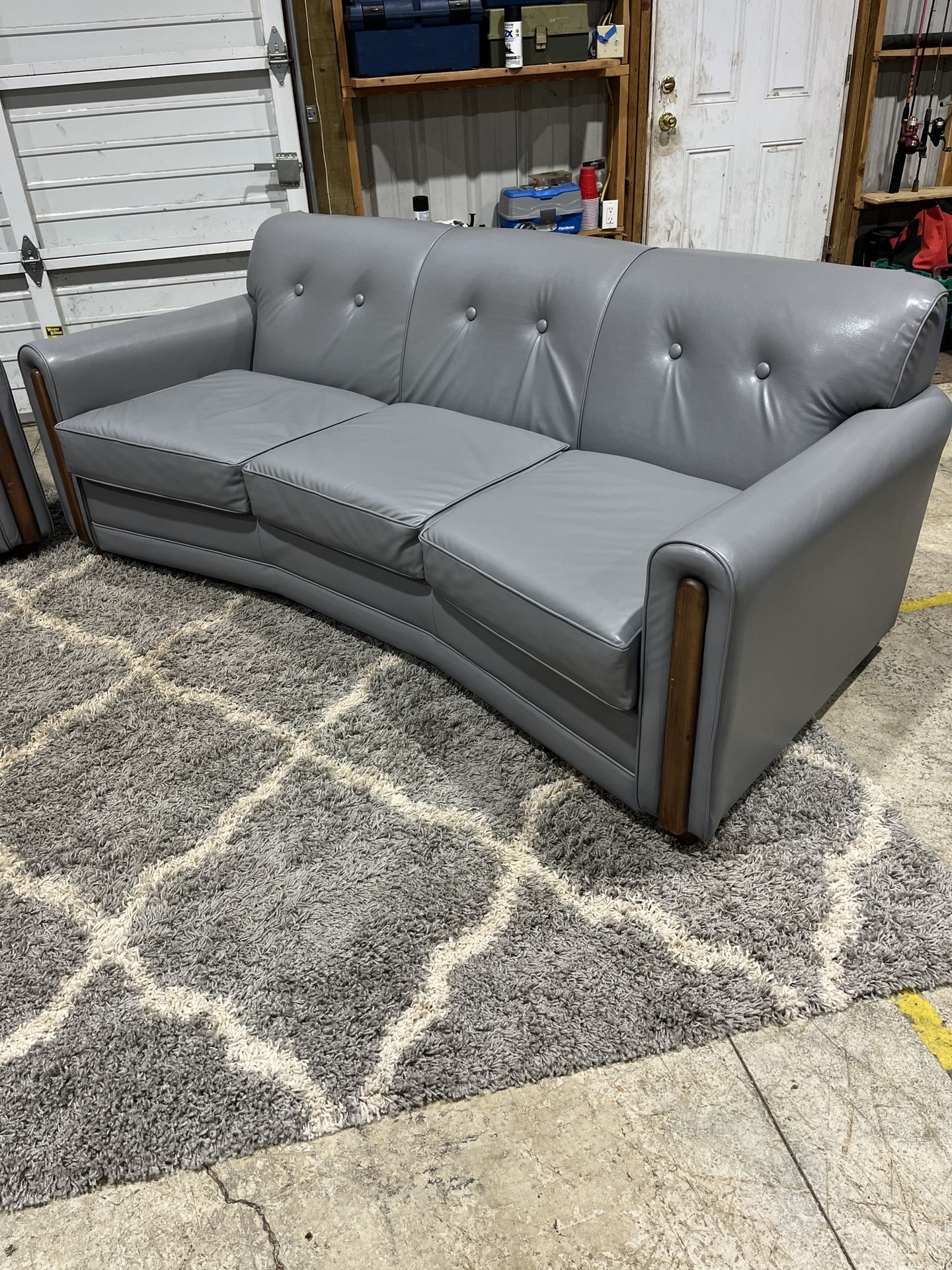 Custom Made Mid Century Modern Gray Sofa & Loveseat β Marine-Grade Vinyl