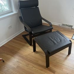 Brand New And Never Used Brown Faux Leather Chair And Ottoman With Wood Base