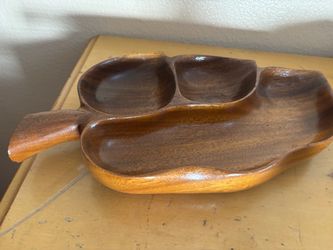 Hand-Carved Wooden Divided Serving Tray