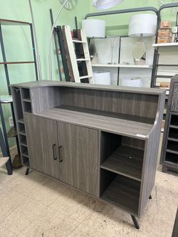 47.5" W Liquor Bar Cabinet Modern Buffet Table w/ Wine Rack and Glass Holder in - Distressed Grey