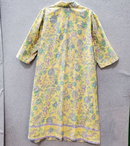 Women Dress 1X Yellow Floral Midi Shirt Pearl Snap Collar Pockets
