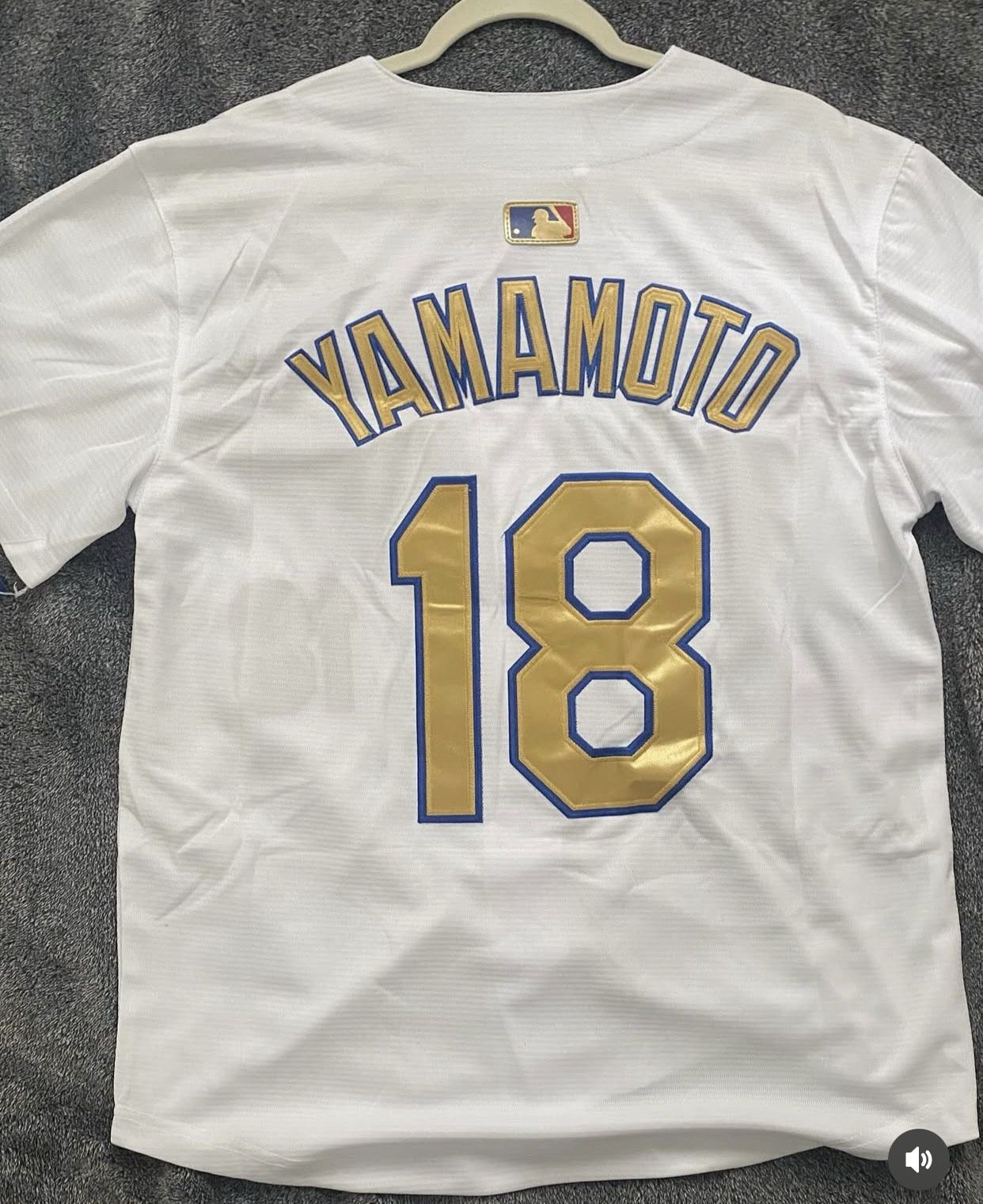 White Gold Stitched Los Angeles Dodgers Yoshinobu Yamamoto Championship Jersey