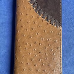 Men’s Ostrich Print Id~Checkbook~Buffalo Leather Handcrafted Leather Wallet