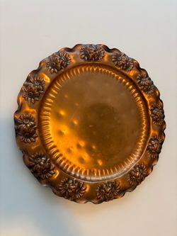 Vintage Gregorian Solid Copper 13” Hammered Platter-Floral Rim (USA)