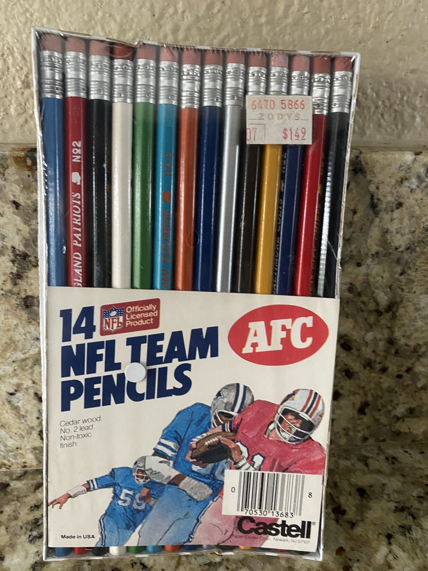 NFL TEAM PENCILS VINTAGE 1970s 14 FABER CASTELL PENCILS AFC Factory Sealed