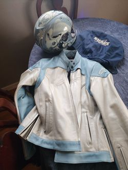 Motorcycle leather and helmet
