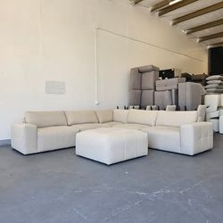 FREE DELIVERY Modern Beige Sectional with Ottoman — New