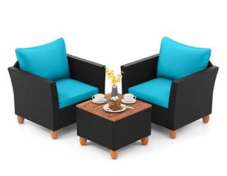 3 piece Patio Furniture Set-Storage Table Wood Top
