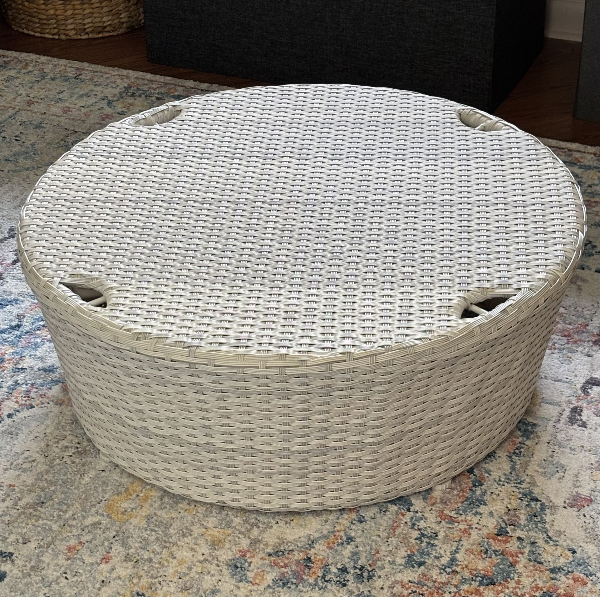 White Wicker Resin Ottoman Table