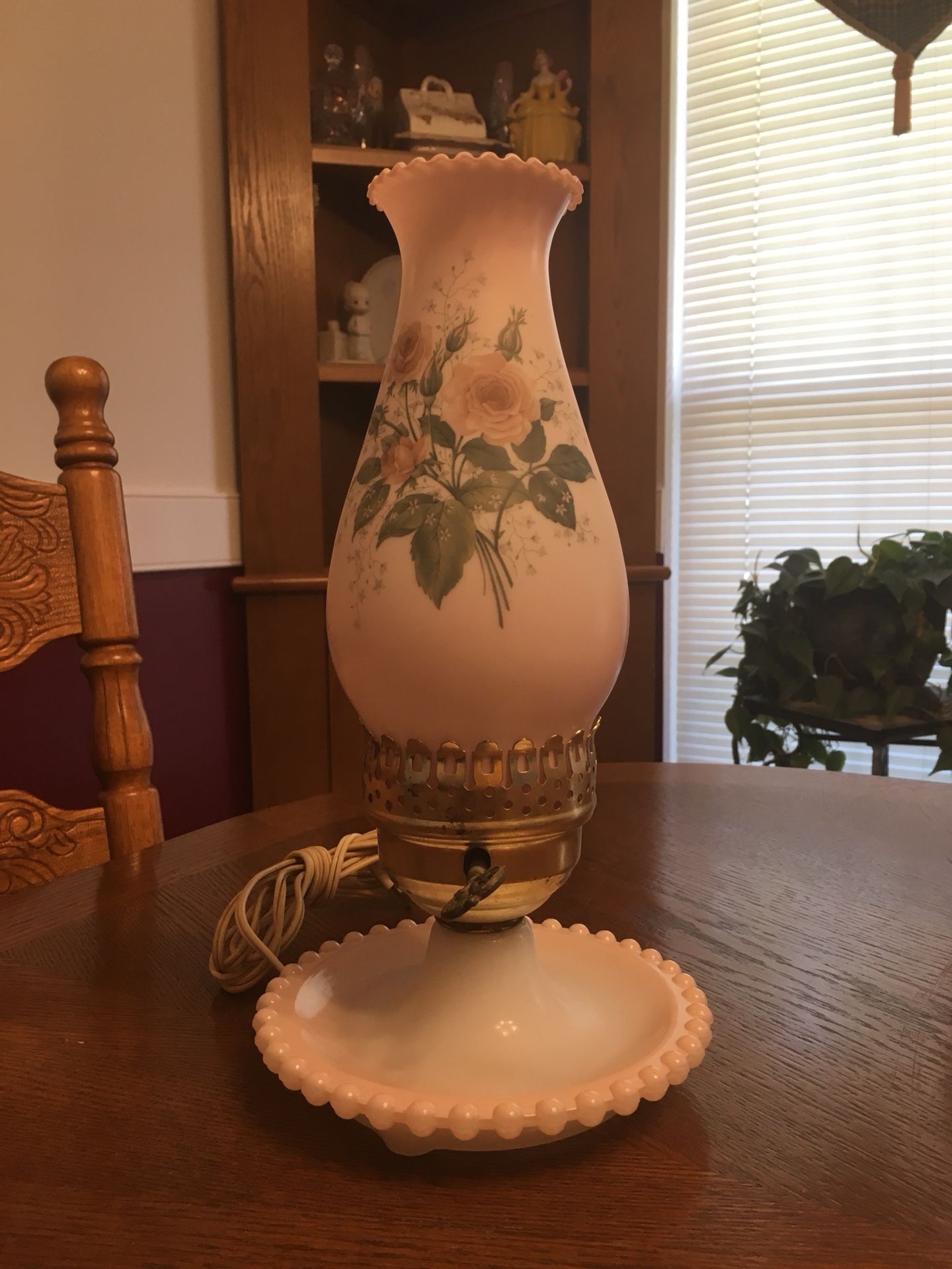 Antique Pink Milk Glass Lamp