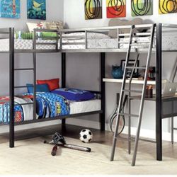 Triple Twin Bunk Bed W/ Desk Brand New In Box 
