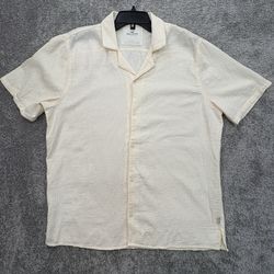 Hollister Mens L Short Sleeve Button Up Shirt Cream 100% Cotton Textured