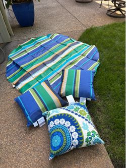 Pottery Barn outdoor pillows and tablecloth  all New with tags