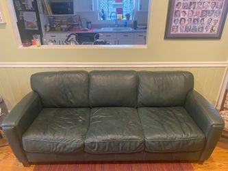 Green Leather 3-Seat Sofa