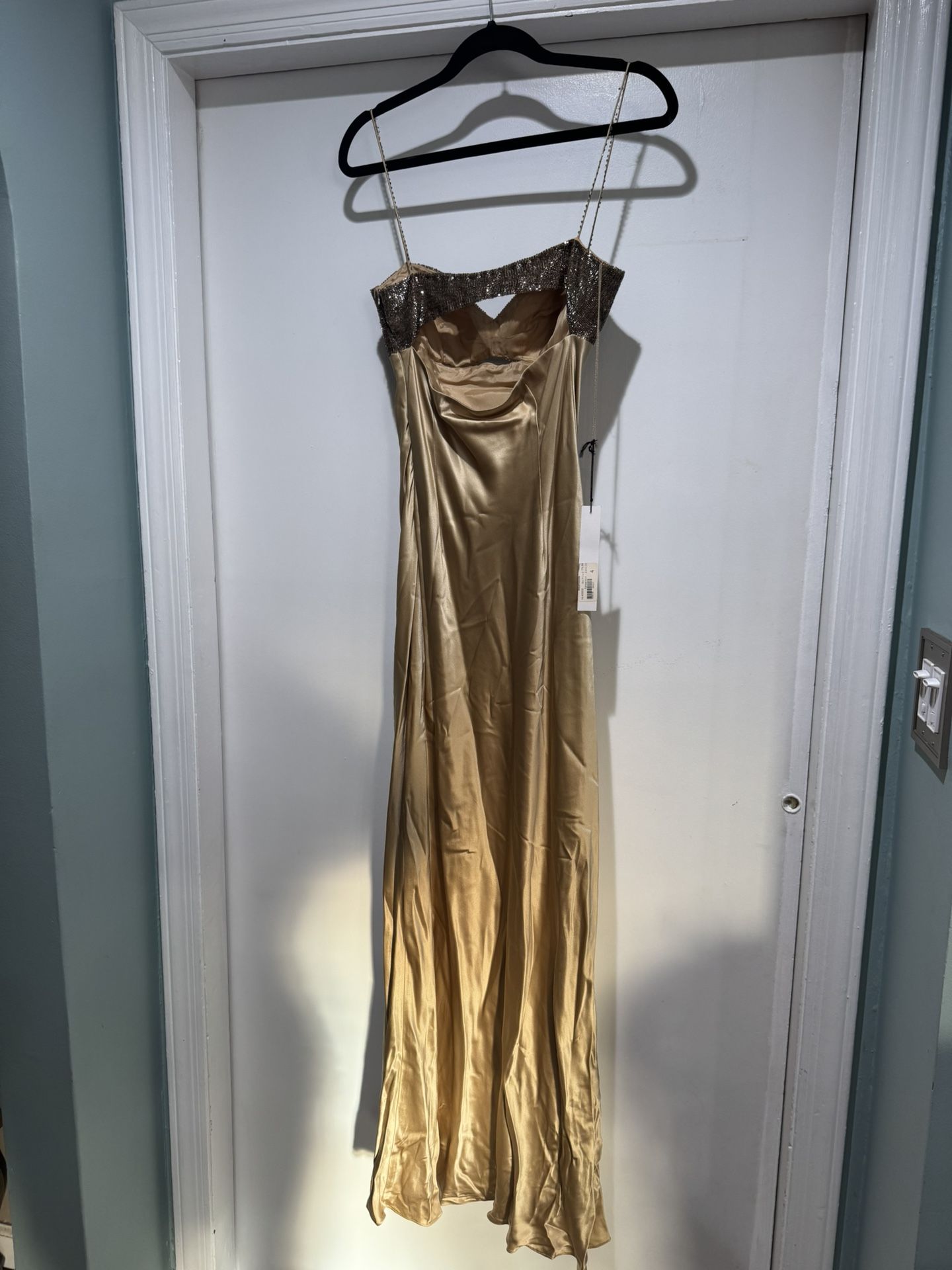 Vintage 1990s NITELINE gold Silk dress gown beaded bust New years Eve NYE -  thefunkyskunk.ie