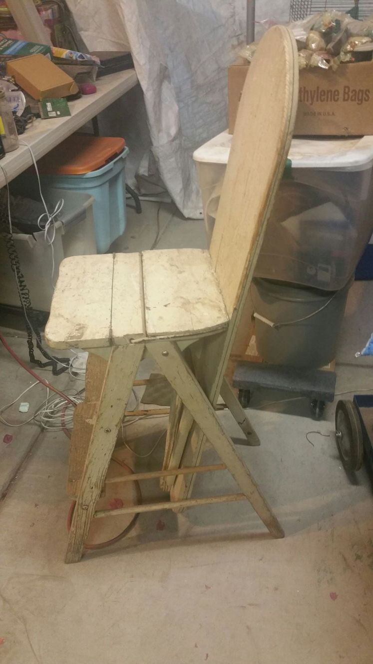 $50.00 Three in one and antique Bachelor chair and ironing board and step ladder