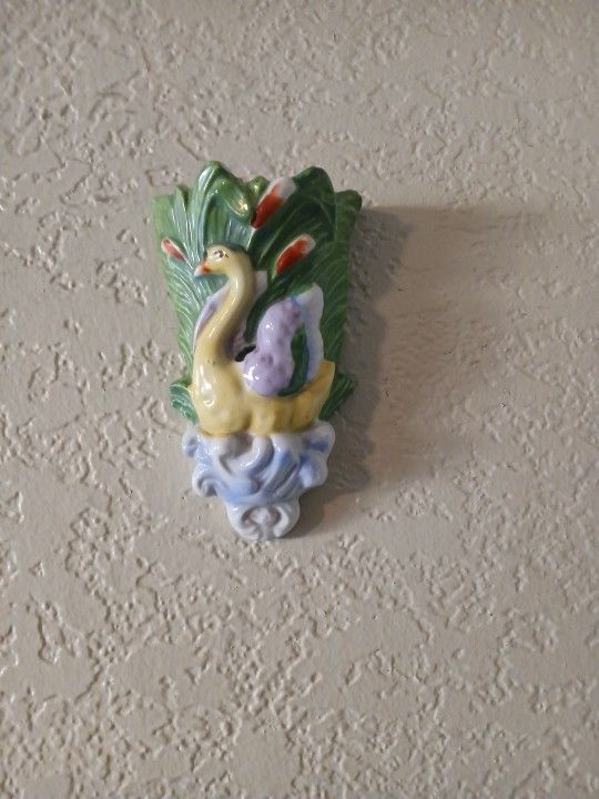 Swan Pocket Wall Vase Granny Cottage Core Made In Japan