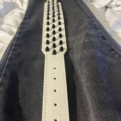 White Spiked Leather Collar 