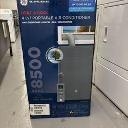 GE 8,500 BTU 4-in-1 Portable Air Conditioner  Built-in air conditioning, heating, three fan speeds, and dehumidifying capabilities provide flexible an