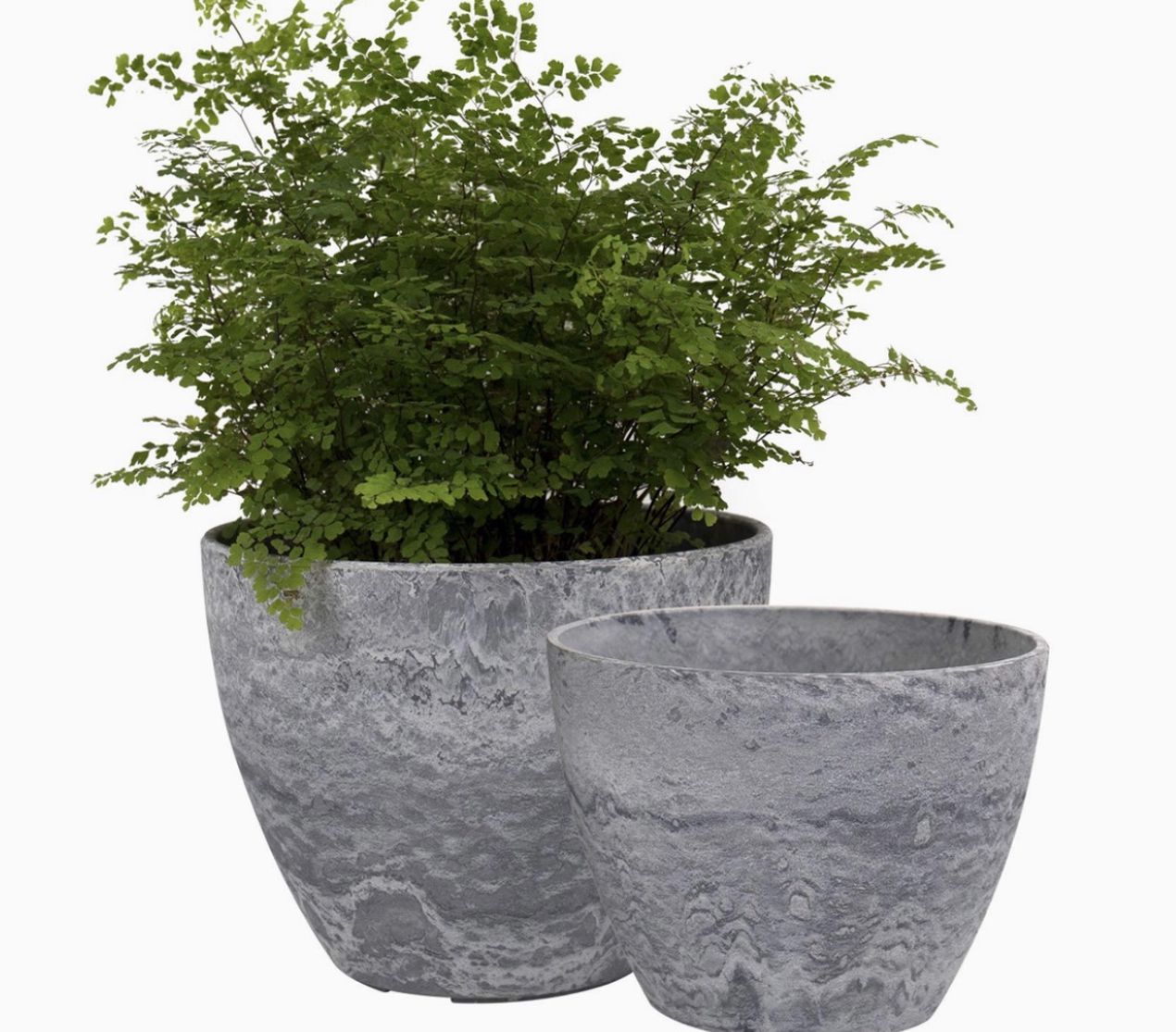 2 Flower Pots Indoor/Outdoor, Plant Container With Drain Hole, Gray Marble Pattern