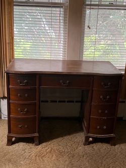 Antique Mahogany Kneehole Pedestal Desk