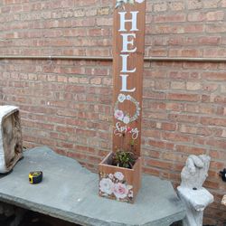 47" H X 8 " BRAND New Wooden Handcrafted Sign & Planter Pot Holder Stand Yard Decor 