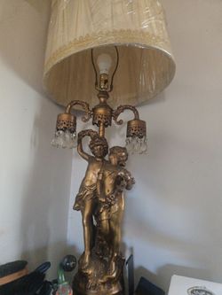 Vintage Figural Cherub Table Lamp with Shade