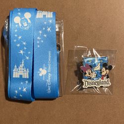 Mickey & Minnie Mouse Promo Pin and Lanyard Disneyland DLR Travel Company Disney