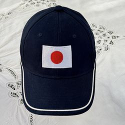 Japanese Flag Logo Baseball Cap Navy Blue w/White Trim Cotton Adjustable 58cm