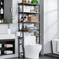Over-The-Toilet Storage Shelf,4-Tier Bathroom Organizer Cabinet Rack And Storage Over Toilet With Shelf Waterproof Feet Pad And Basket,Multifunctional