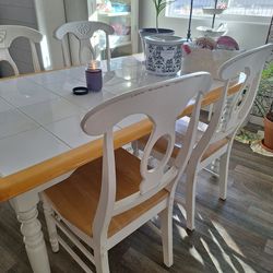 Beautiful vintage solid wood tile kitchen table and chairs
