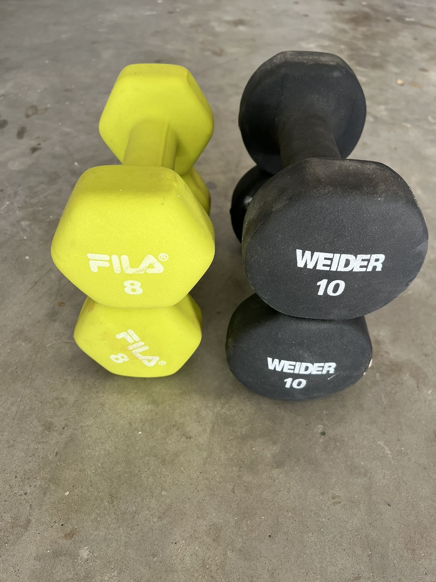 Dumbell sets 8lb 10 lb and AB Roller