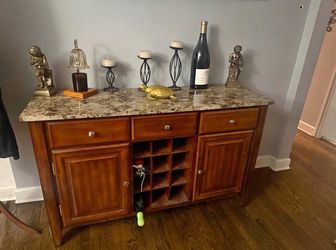Wood Sideboard Buffet with Marble Top and Wine Rack