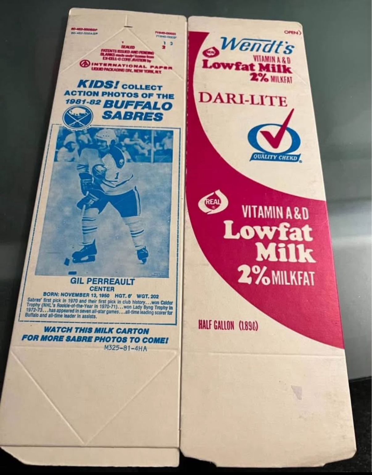 Buffalo Sabres Gil Perreault Old Flat Milk Carton