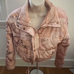 Ashley by 26 International Pink Reflective Full Zip Cropped Coat Jacket, size S