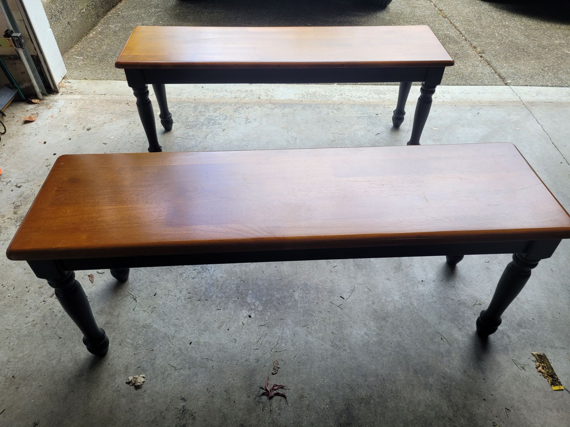Two wooden dining room benches