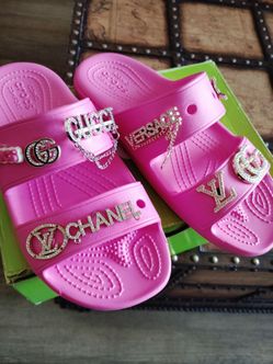 Pink Crocs Slides with Rhinestone Charms