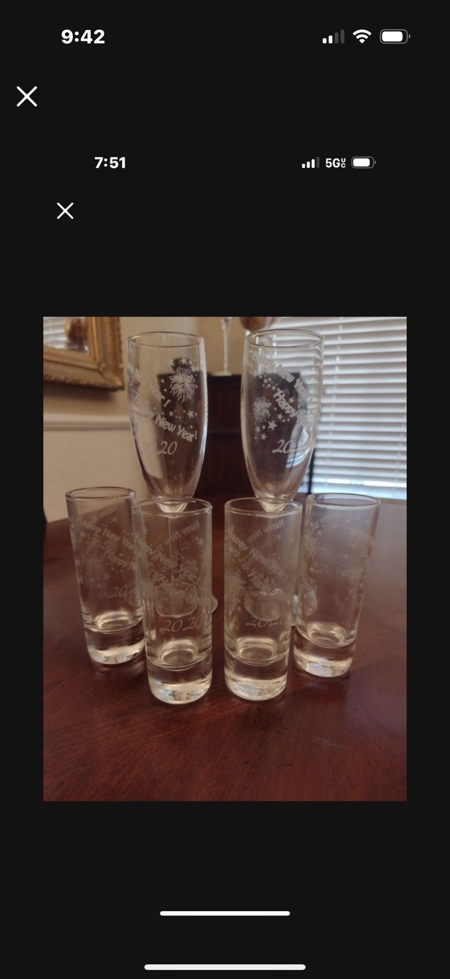 New Year's 2020 Glasses, 2 Champagne Flute, 4 Shot Glasses