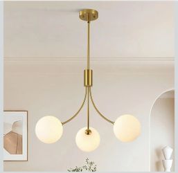 3-Light Gold Sputnik Chandelier, Mid Century Modern Hanging Light Fixture
Milk white glass globe shades for dining room, kitchen island, foyer, entryw