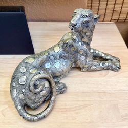 Majestic Wildcat Statue - brushed silver finish