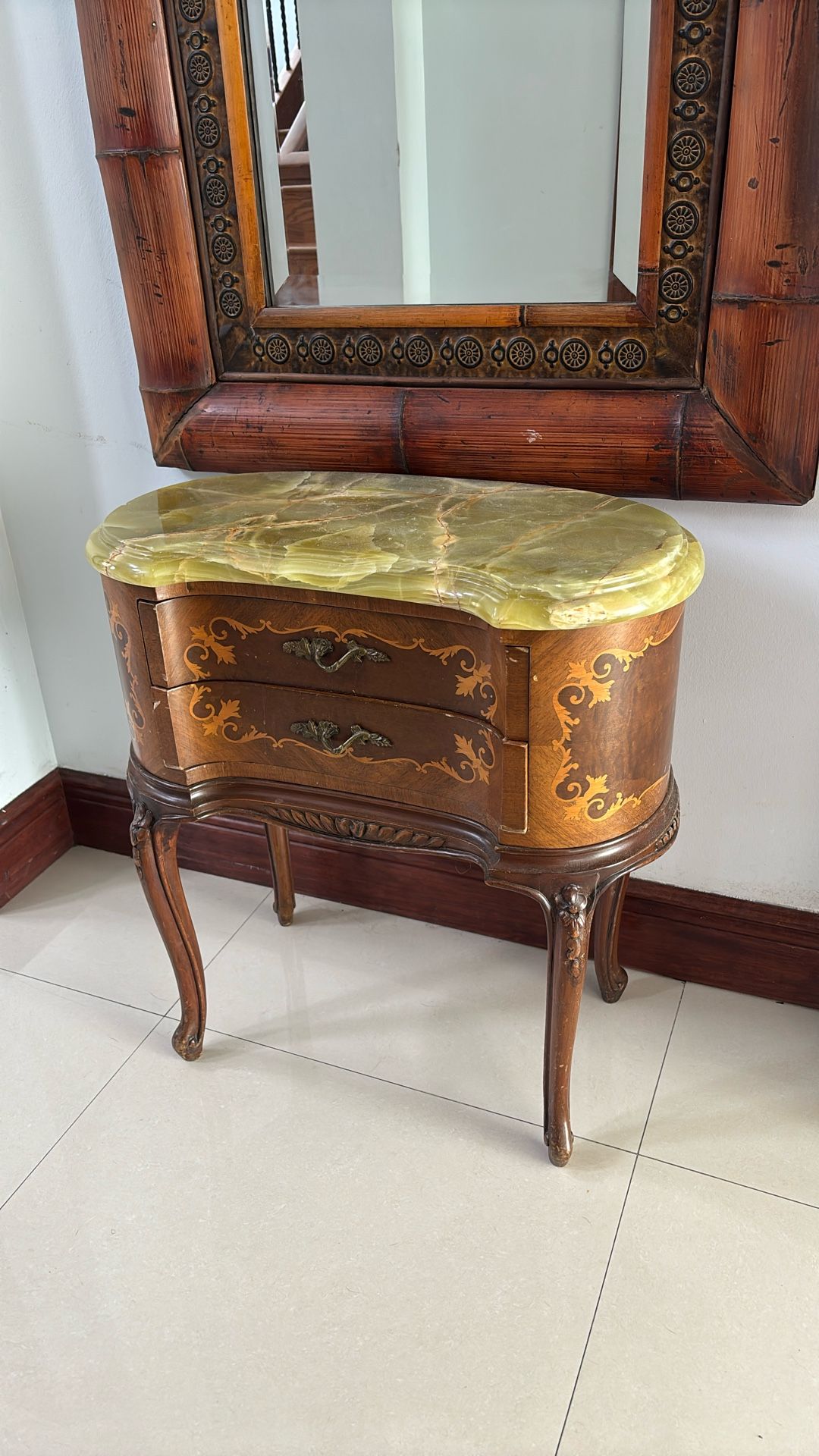 Kidney Table With Green Marble From The 30s Antique Perfect Condition