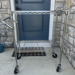 2 Shelf Metal Cart on Wheels 