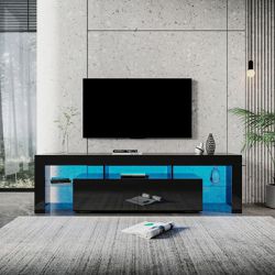 New Modern Gloss Black TV Stand for 80-inch TV with 20 Colors LED Lights and Remote Control