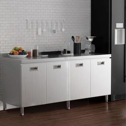 ZZV 70 inch Stainless Steel Prep Table with Storage Stainless Steel Cabinet for Prep & Work Commercial Worktable with Cabinet and 4 Doors for Kitchen,