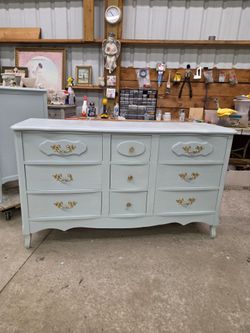 Solid wood pale blue 9 drawer dresser