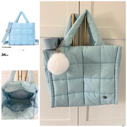 Puffer tote Quilted Crossbody Woman Bag (Medium) (Light Blue)