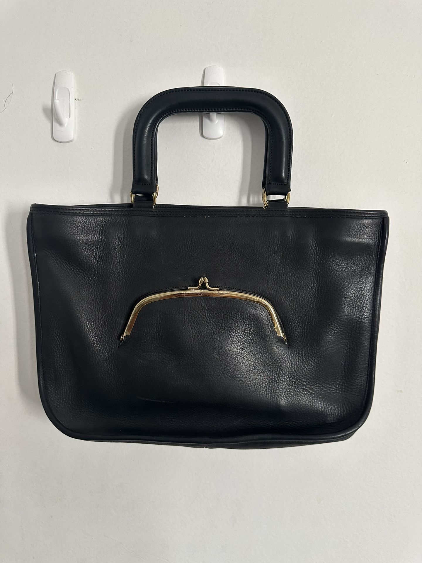 Coach True Vintage Bonnie Cashin Black Leather Watermelon Kisslock Tote Satchel