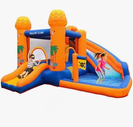 Treasure Island Inflatable Bounce House Water Slide Climbing Wall Splash Pool