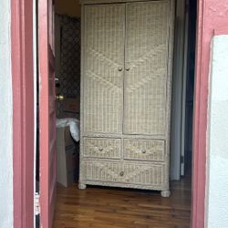 Vintage wicker wardrobe / cabinet